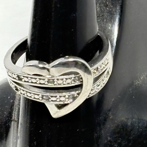 Sterling Silver 925 Open Heart CZ Ring Size 8.5 - Picture 6 of 12