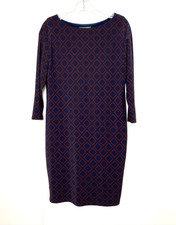 Ralph Lauren Sheath Dress Size 2 Navy Maroon Sleeve 3/4 Old Money Preppy Classic