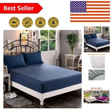 Luxury 1500 Thread Count Navy Blue Microfiber Fitted Sheet - Deep Pocket 16 Inch