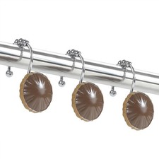12 Brown Shower Curtain Hooks, Decorative Rust Proof Stainless Steel Rollers