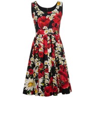 Dolce & Gabbana Poppy And Daisy Dress Womens 6 Black Red Cotton