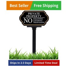 Private Property No Trespassing Sign with Stake, No Soliciting Sign for House 5X