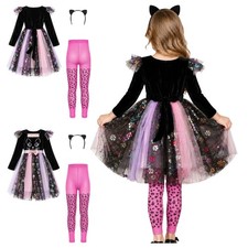 Girls Cosplay Costume Gift Halloween With Headband Dress Festival Outfit Cat
