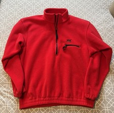 VTG 80s 90s Helly Hansen Red 1/4 Zip Logo Outdoor Fleece Hiking Jacket Size L 