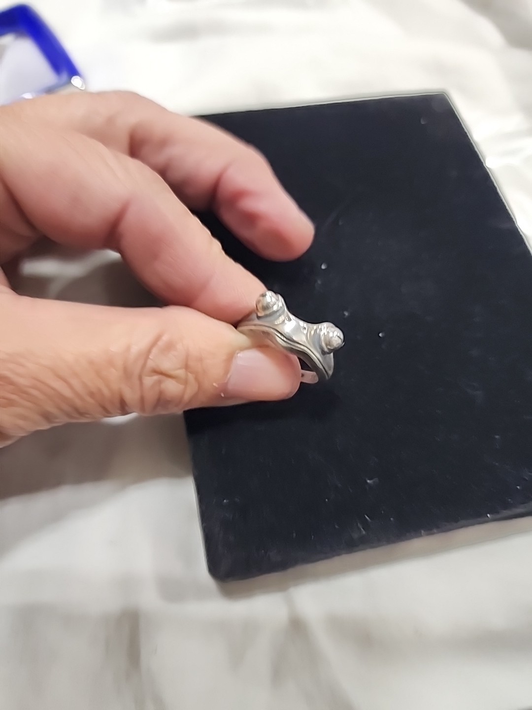 Sterling silver frog ring, extendable  7"+ - image 1