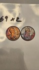  1969 LINCOLN CENT RAINBOW TONED 2 PENNY'S BU 1969-P PURPLE/BLUE UNC LOT #B — photo 1