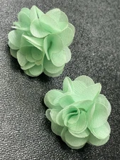 Vintage Green Tulle Carnation Layered Flower Earrings