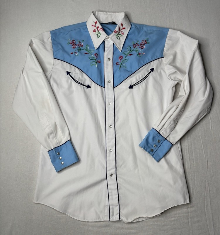 FENTON Vintage Shirt Mens Large Extra Long Tail Western Pearl Snap Embroidered