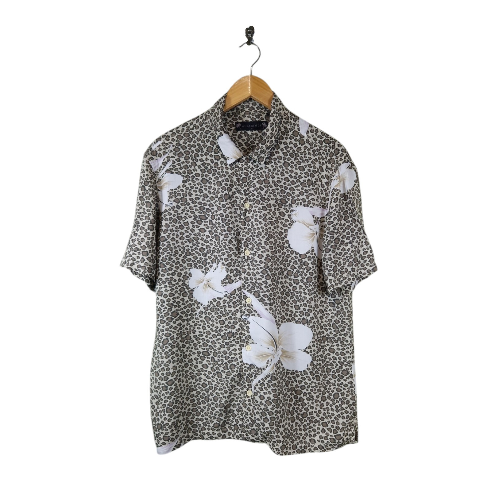 Mens All Saints 'Lily Leopard' Short Sleeved Viscose Shirt Medium 