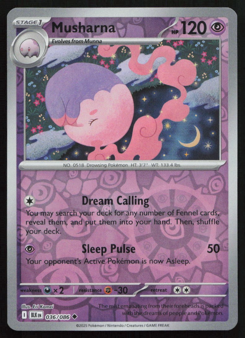 Musharna 036/086 Uncommon Black Bolt Pokemon Reverse Holo Near Mint