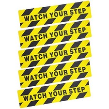 5 Pieces Watch Your Step Sign Caution Signs Warning Sticker Black and Yellow