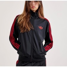 Adidas Women Track Jacket Size Large Black Red Firebird TT JW3664 Originals NWT