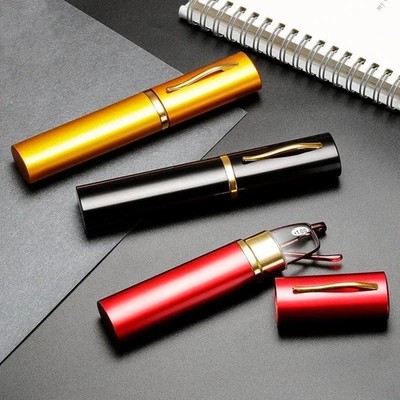 Compact Reading Glasses with plastic Tube Case Men Women Spring Hinge Reader