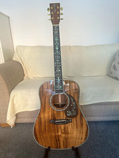 Custom Dreadnought Acoustic Guitar 6-String Brown Abalone Inlay Full Size