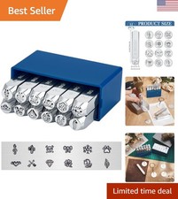Crafting Essentials: 12 Metal Punch Stamps with Nature Patterns - Easy Storage