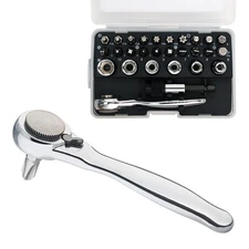 1/4 Mini Ratchet Set 28pcs Right Angle Screwdriver and Bit with Metric Socket...