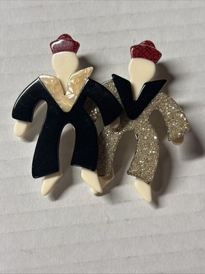 LEA STEIN SAILORS Brooch Pin Gold, Black Paris France Art Deco Style