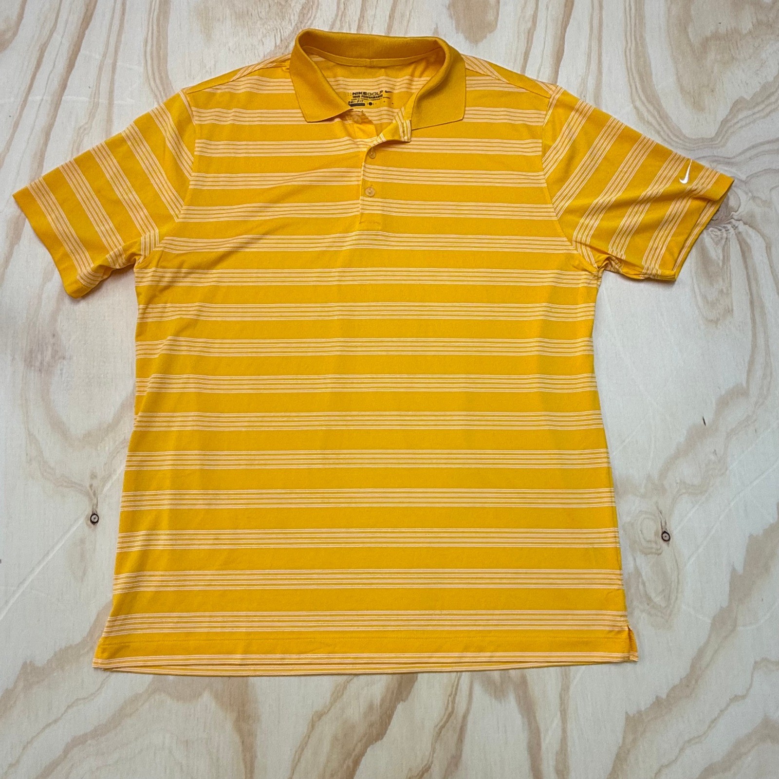 Nike Golf Tour Performance Dri-FIT Striped Polo Shirt Mens Large Yellow White