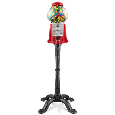15'' Gumball Machine with Stand and Coin Bank - Red, Bubble Gum Candy Dispenser