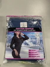 COMFORT-U, COTTON WAFFLE 2PC WOMEN'S BASE LAYER SET - SIZE: WOMEN M - BLUE