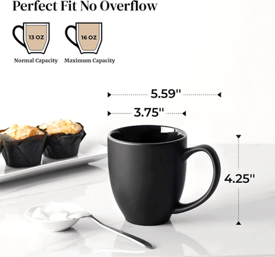 Coffee Mugs, Black Coffee Mugs Set of 6, 16 Oz Ceramic Coffee Cups with  Large Ha | eBay