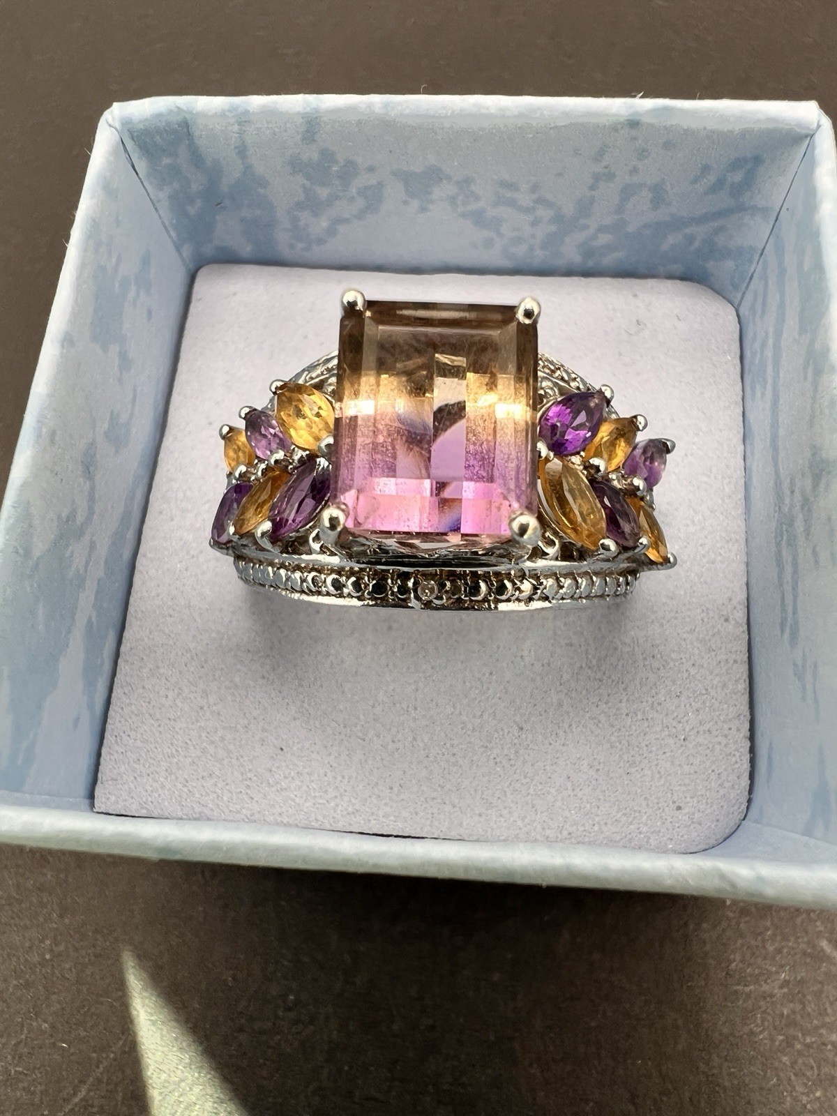 Sterling Silver Multi-Gem Statement Ring-Amethyst… - image 1