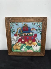 Vintage Noah's ark Quilted Square baby crib hand quilted wall Art Framed