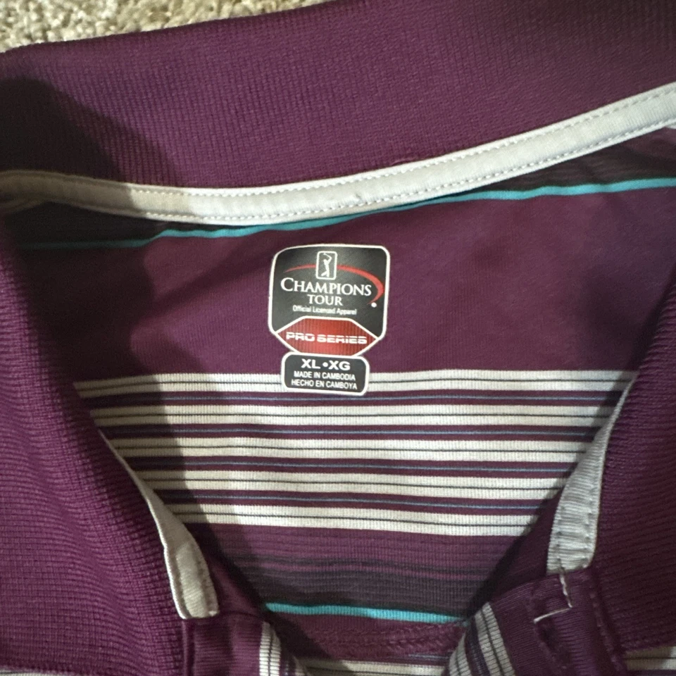CHAMPIONS TOUR Golf Shirt Men's Size XLPro Series PGA Purple Stripes - Image 3 of 4