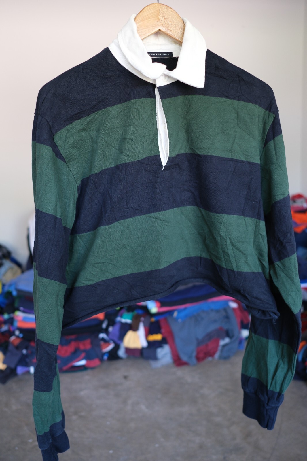 Vintage Brandy Melville Rugby Polo Women No Sz Cropped Green