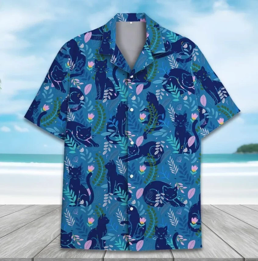 Tropical Cat Hawaiian Shirts for Men Women, Summer Beach Cat