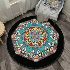 Round Carpet Velvet Area Rug Mandala Pattern Ethnic Floor Mat Soft Non-Slip