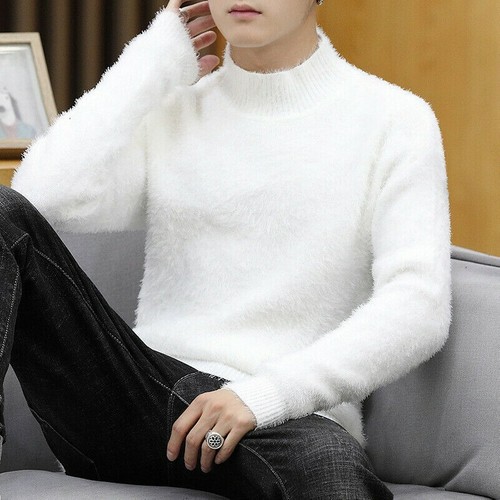 Men Mohair Sweater Jumper Turtleneck 
