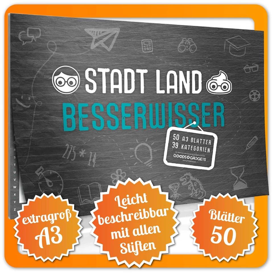 GOODS & GADGETS Stadt Land Fluß Besserwisser - XXL mit 39 Kategorien Rätsel Quiz Spaß für Kinder