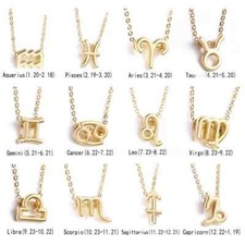 12 Zodiac Plated Gold Pendant Necklace Chain Signs Symbol Horoscope Choker