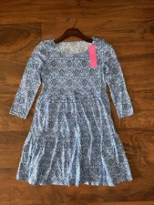 Lilly Pulitzer XXS Blue GO YOUR OWN WAVE GEANNA DRESS Swing Tiered Flounce NWT