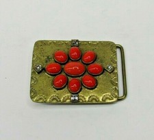 VTG Rhinestone  Orange Stone Belt Buckle 2" x 2 3/8"