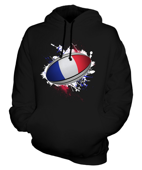 FRANCE RUGBY BALL SPLATTER UNISEX HOODIE TOP GIFT WORLD CUP SPORT