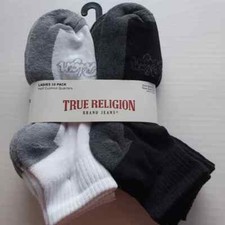TRUE RELIGION Ladies HALF CUSHION QUARTER SOCKS, 10 Pack Multi Colors NEW w TAGS