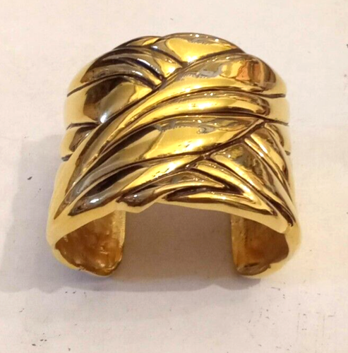 DIVA Signed CUFF Bracelet Bold HEAVY GOLD plated Wide Statement BANGLE 1980s VTG