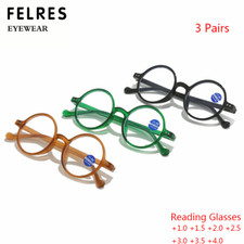 3 Pairs Men Women TR90 Round Anti Blue Light Reading Glasses Full Frame Glasses