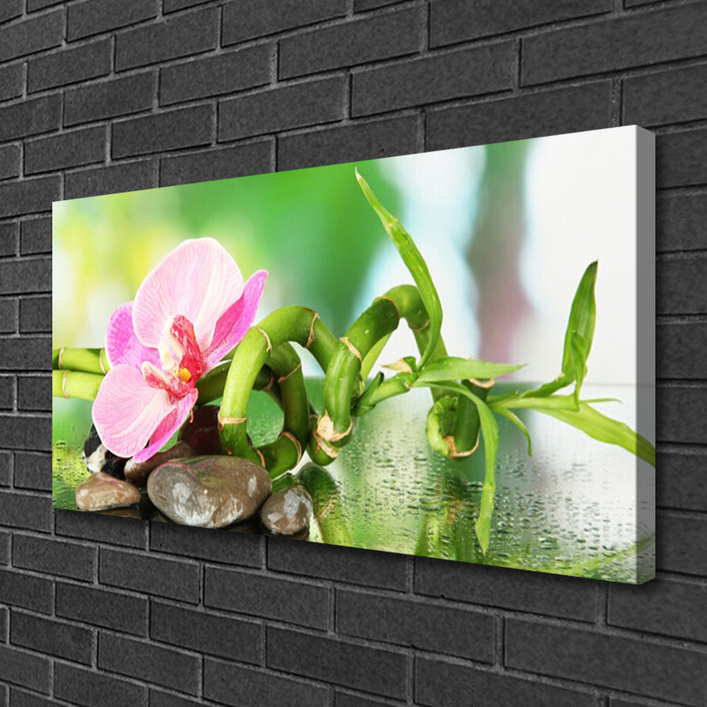 Tableau moderne sur toile de lin avec impression haut de gamme fleurs et bambou