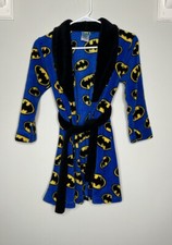 DC Comics Kids Boys Size 7 Batman Robe Blue w/ Batman Bat Symbol Prints