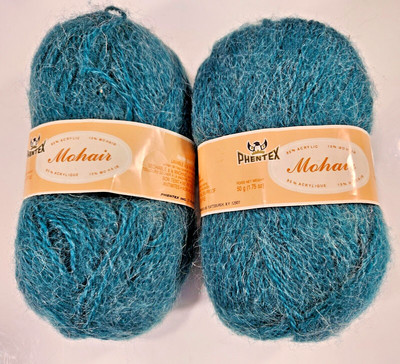 Phentex MOHAIR Acrylic Yarn Color 48 Color is Opale Green/Blue 2 Skeins New 1.75