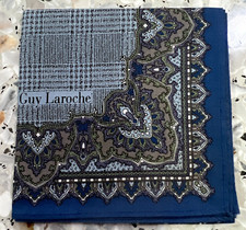 BLUE PAISLEYS CHECKED ART CLASSIC HANDKERCHIEF COTTON MEN POCKET SQUARE 17" M84