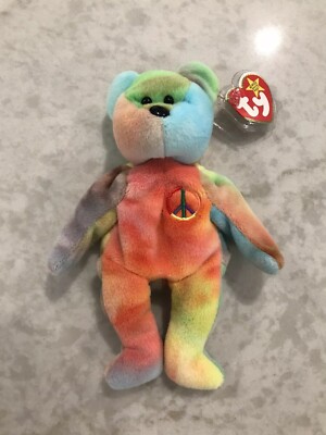 TY Beanie Babies Peace Tie Dye 1996 Extremely Rare Multiple Tag Errors Mint 