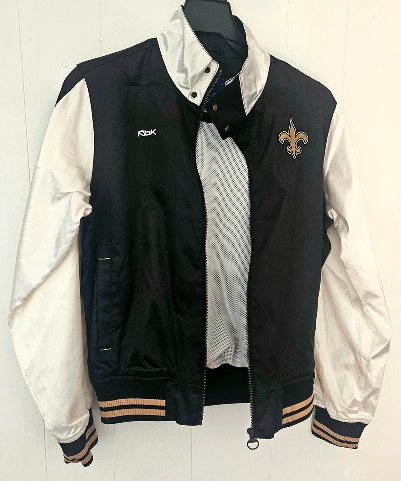 Chaqueta de satén ligera a presión completa de la NFL vintage de los New Orleans Saints para mujer Foto 3 de 4