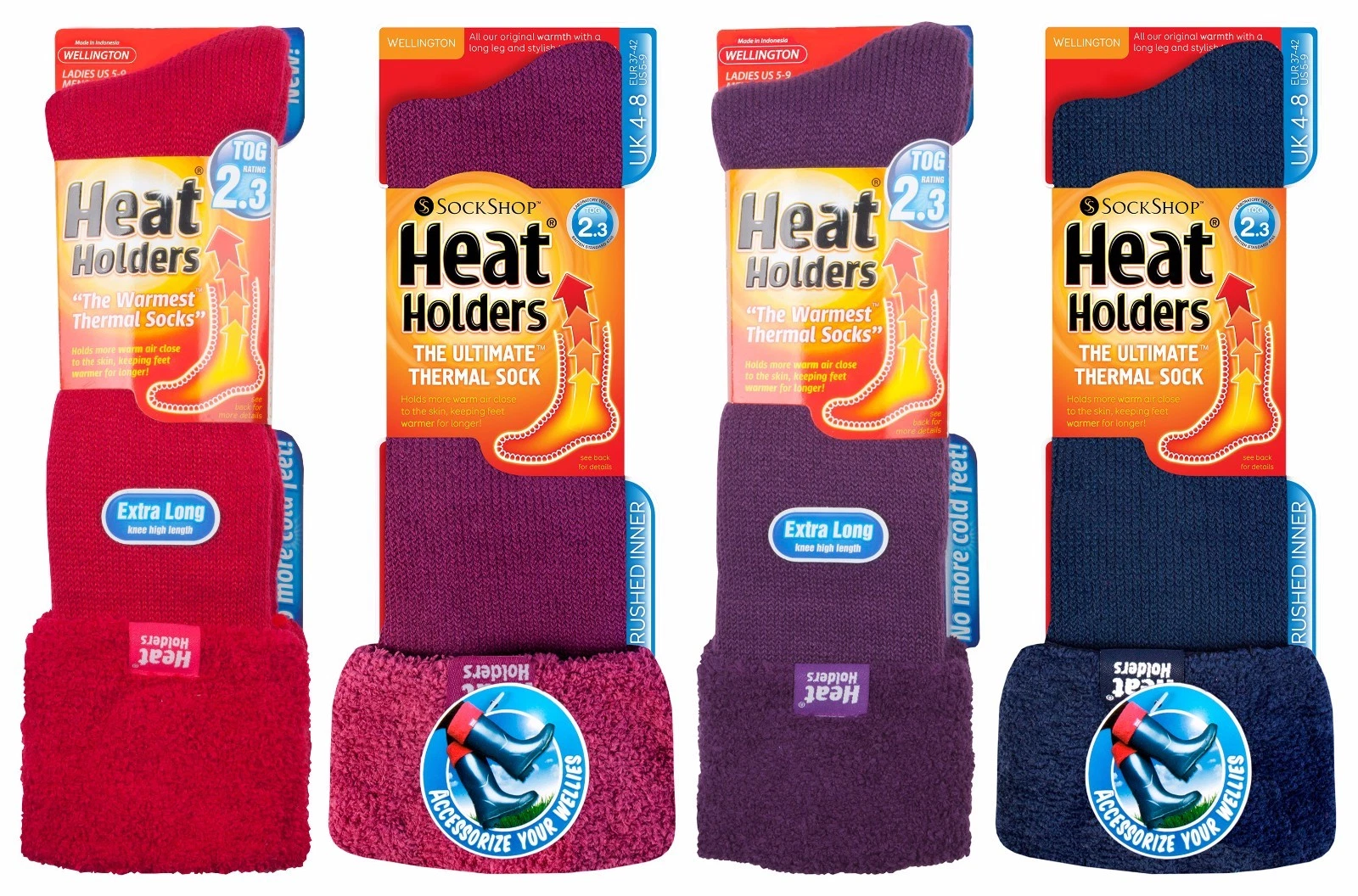 Heat Holders - Ladies Extra Long Knee High Cuffed Wellies Wellington Boot Socks