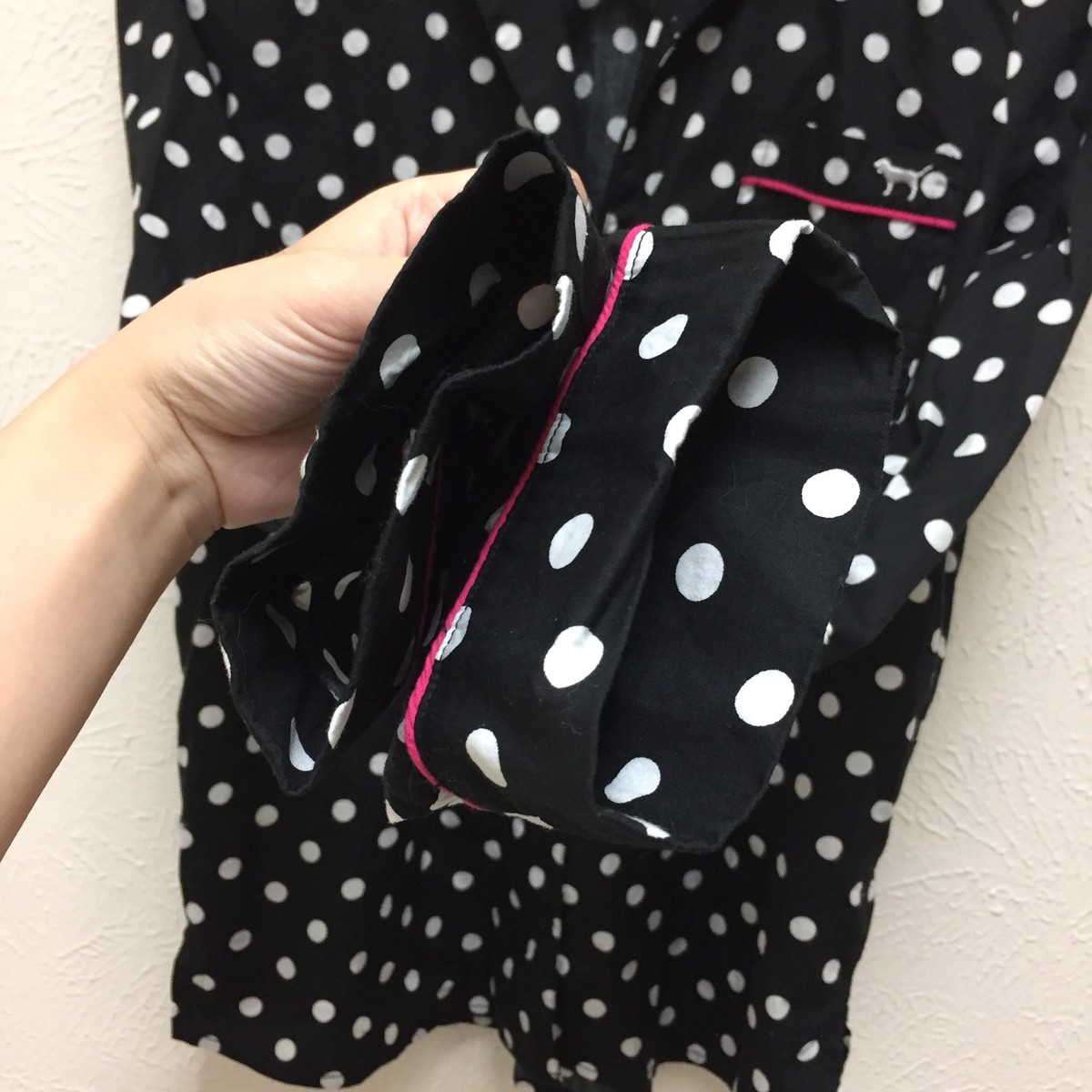 Haut De Pyjama Victoria's Secret PINK - Noir Et Blanc à Pois, Taille M, Occasion Très Bon état