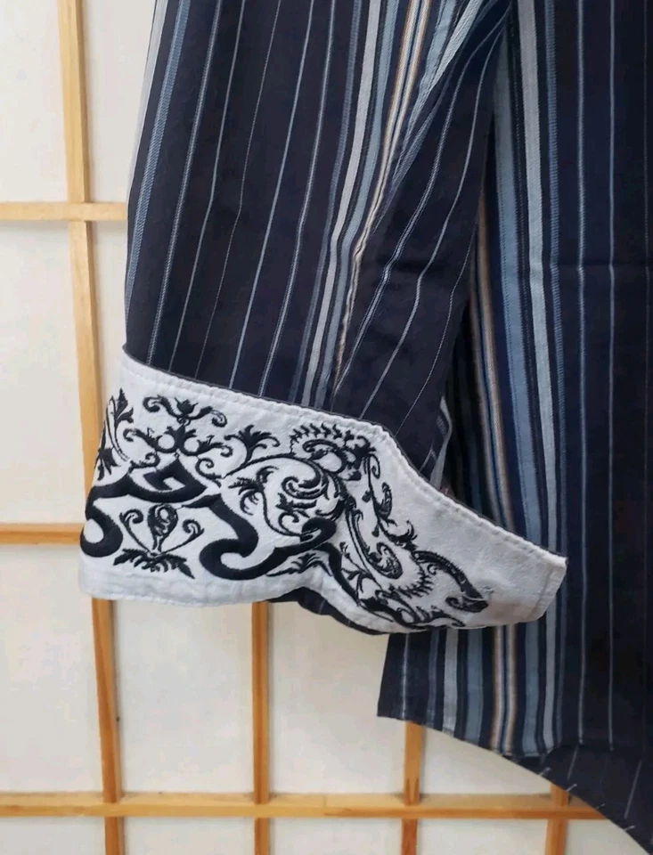 Camisa masculina ZAGIRI multicolorida listrada contraste punho manga longa botão para cima tamanho M - Imagem 3 de 4