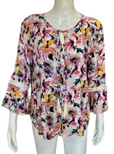 I.N.Studio Women’s 100% Rayon 3/4 Sleeve Floral Summer Top Size PXL New NWT